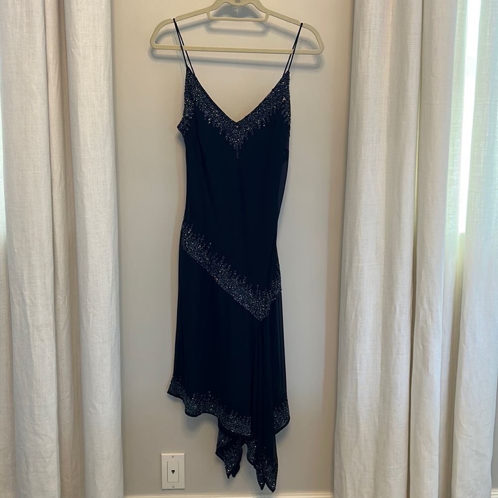 JKara New York Black Beaded Asymmetrical Cocktail Dress | Size P12